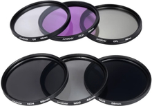 Andoer 58mm Lens Filter Kit UV + CPL + FLD + ND (ND2 ND4 ND8) mit Carry Pouch / Objektivdeckel / Objektivdeckel Halter / Tulip & Rubber Lens Hoods / Reinigungstuch