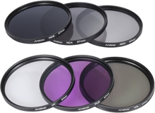 Andoer 67mm Lens Filter Kit UV + CPL + FLD + ND (ND2 ND4 ND8) mit Carry Pouch / Objektivdeckel / Objektivdeckel Halter / Tulip & Rubber Lens Hoods / Reinigungstuch