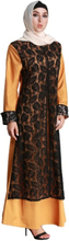 Mode Frauen Muslim Kleid Spitze Spleiß Lange Ärmel Abaya Kaftan Islamic Arab Robe Maxi Lange Kleid Gelb