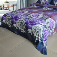 Lila Rose Blume Muster 4Pcs 3D Gedruckt Bettwäsche Serie Bettwäsche Heimtextilien König Königin Größe Bettbezug Bettdecke 2 Kissenbezüge