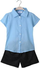 Mode Baby Kinder Mädchen Zweiteiliges Set Chiffon Kurzarm Shirt lässige Shorts Pants Hose Kinder Outfits hellblau