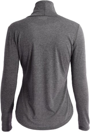 Neue Art und Weise Frauen-T-Shirt Mock Neck Sexy V-Ausschnitt Ausschnitt bei Bust Dip Hem Long Sleeves Grau / Schwarz