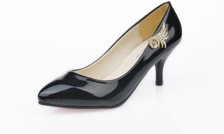 Mode Frauen PU Heels Farbe niedrig geschnittene Vamp wies dünne Schuhe schwarz
