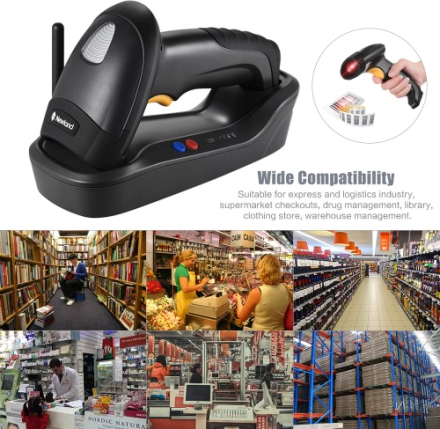 Wireless Handheld 1D / 2D (PDF417 / MicroPDF417) Barcode-Scanner Barcode-Leser mit Grund USB-Kabel für Supermarkt-Bibliothek Express Company Retail Store Lager