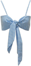Frauen Striped Cami Cropped Top Tie Front Bogen Ärmellose Bandage Bralette Casual Crop Tops Blau