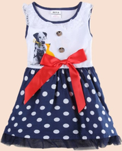 Mode niedlichen Baby Kinder Mädchen ärmelloses Kleid Dot Print Bogen Hund Muster Lace Prinzessin Kleinkind Kleid weiß