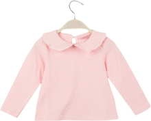 Neue niedlichen Baby Girl T-Shirt Bubikragen Schlüsselloch Schaltfläche zurück Langarm süße Top Weiss/Rosa