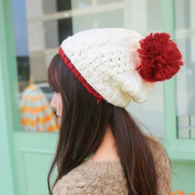 Herbst Winter Frauen gestrickter Hut Contrast Bobble Beanies Ski Hut warme Dicke Mütze Kopfbedeckung