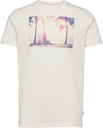 Clive Recycled Cotton Printed T-Shirt T-shirts Short-sleeved Creme Kronstadt*Betinget Tilbud