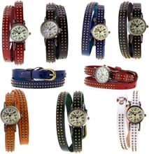Frauen Lady Vintage Quarz Wrist Watch Nieten Runde Bronze Wrap Strap Bracelet