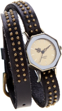 Frauen Lady Quarz Wrist Watch Vintage Nieten Octagon Bronze Wrap Strap Bracelet