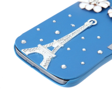 Flip Leder Bling Flower Case Cover PU Leder für Samsung Galaxy S4 i9500 Hallo blau