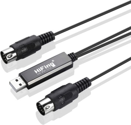 HiFing USB IN-OUT MIDI Cable One In One Out-Schnittstelle 5 Pin Line-Konverter PC zum Musik-Tastatur-Adapter-Schnur Schwarz