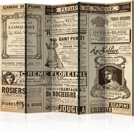 Vouwscherm - Vintage Magazines 225x172cm , gemonteerd geleverd, dubbelzijdig geprint (kamerscherm)