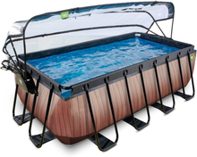 EXIT Wood pool 400x200x122 cm med sandfilterpump och tak (Brun)