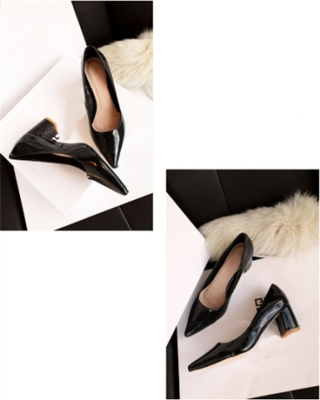 Sexy Mode Frauen Heels Low-Cut Vamp Pointed Toe PU Leder Schuhe schwarz