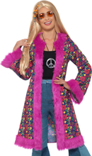 Mønstret Hippie Kostymejakke med Rosa Fuskepels