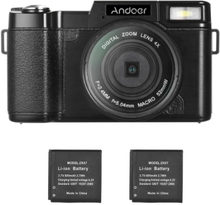 Andoer R1 1080P 15fps Full HD 24MP Digitalkamera Cam Camcorder 3.0 "Drehbarer LCD-Bildschirm Anti-Shake 4X Digital Zoom versenkbarer Taschenlampe w / UV-Filter 2 Stück Li-Ionen-Akkus