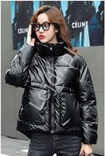 Czarna metaliczna kurtka puchowa, zimowa kurtka damska z dużymi kieszeniami 8512