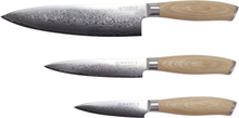 Mareld Akio sett med 3 japanske kniver: kokkekniv 21 cm, universalkniv 13 cm og skrellekniv 9 cm