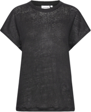 Linen Jersey C-Neck Top Ss T-shirts & Tops Short-sleeved Svart Calvin Klein*Betinget Tilbud