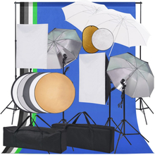 vidaXL Fotostudiosett med softboks lys, paraplyer, bakgrunn, reflektor