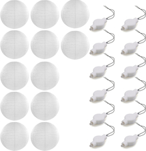 Setje van 12x stuks luxe witte bolvormige party lampionnen 35 cm met lantaarnlampjes