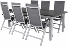 ALBANY Matbord 224/324x100 cm + 6 stolar - Grå/Vit | Utemöbler