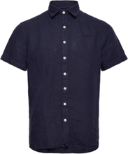 Linen Shirt Short Sleeve Shirts Linen Shirts Marineblå Sebago*Betinget Tilbud