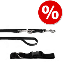 Sparset! HUNTER: Halsband Ecco Sport + Hundeleine, schwarz - Halsband Grösse S + Leine 200 cm / 15 mm