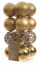16x Gouden kerstballen 6 cm kunststof mix