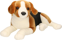 Grote pluche bruin/zwarte Beagle hond liggend knuffel 53 cm speelgoed