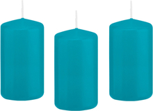 10x Turquoise blauwe cilinderkaarsen/stompkaarsen 6 x 12 cm 40 branduren
