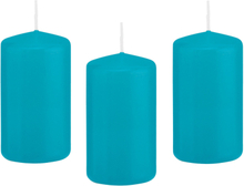 10x Turquoise blauwe cilinderkaarsen/stompkaarsen 5 x 10 cm 23 branduren