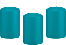 10x Turquoise blauwe cilinderkaarsen/stompkaarsen 5 x 8 cm 18 branduren