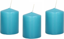 10x Turquoise blauwe cilinderkaarsen/stompkaarsen 6 x 8 cm 29 branduren