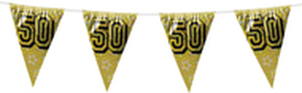Holografische vlaggenlijn 8 m met het cijfer 50 goud