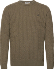 Phillips Brook Cable Crew Neck Sweater Dark Olive Designers Knitwear Round Necks Khaki Green Timberland