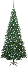 vidaXL Plastgran med LED och julgranskulor L 240 cm grön