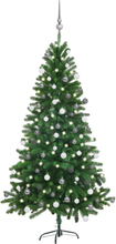 vidaXL Plastgran med LED och julgranskulor 150 cm grön