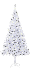 vidaXL Plastgran med LED och julgranskulor L 240 cm vit