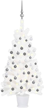 vidaXL Plastgran med LED och julgranskulor vit 90 cm