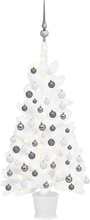 vidaXL Plastgran med LED och julgranskulor vit 65 cm