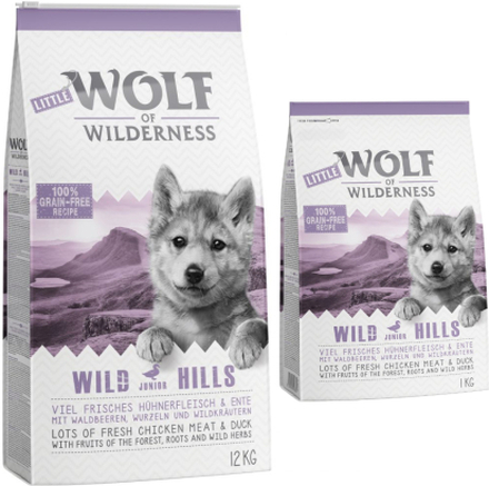 12 kg + 1 kg gratis! Wolf of Wilderness Trockenfutter 13 kg - JUNIOR Wild Hills - Ente