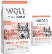 12 kg + 1 kg gratis! Wolf of Wilderness Trockenfutter 13 kg - Adult Great Desert - Pute