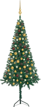 vidaXL Albero Natale per Angolo con LED e Palline Verde 150 cm PVC