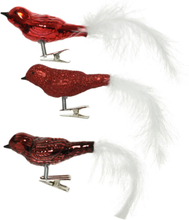3x stuks glazen decoratie vogels op clip glans/glitter rood 8 cm