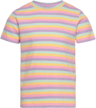 Pkdora Ss O-Neck Rib Top T-shirts Short-sleeved Multi/mønstret Little Pieces*Betinget Tilbud