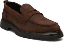 Biagil Penny Loafer Oily Suede Loafers Flade Sko Brown Bianco