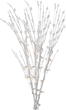 Kerstversiering glitter tak wit 76 cm decoratie kunstbloemen/kunsttakken met warm witte LED lichtjes
